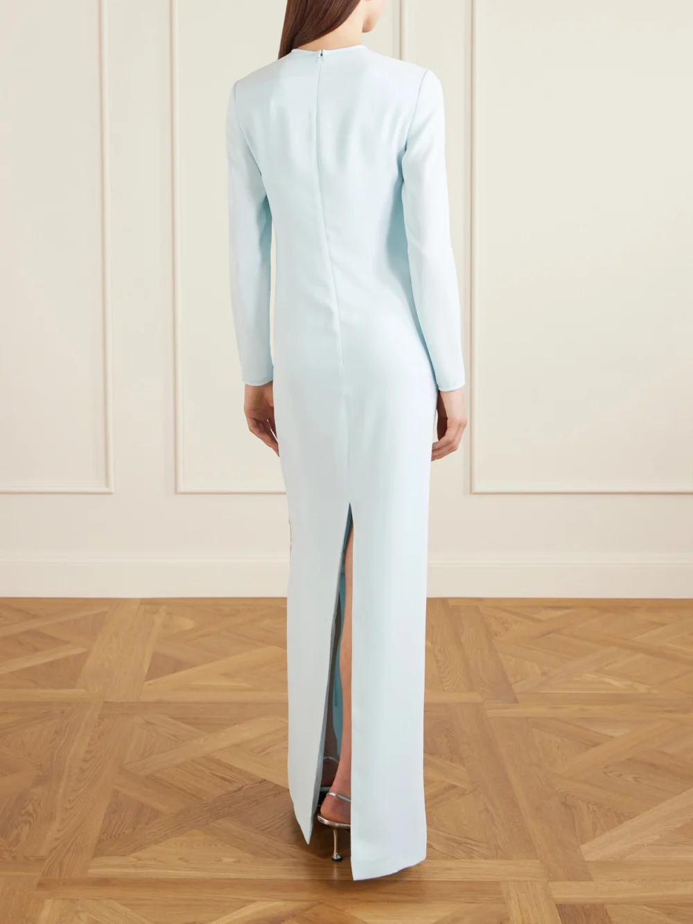 Back view of the Costarellos Zarie Crystal-embellished Crepe Gown