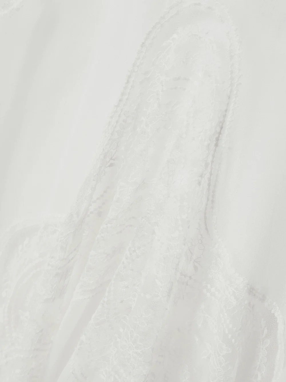 Close-up detail of the Costarellos Zephira Embroidered Chantilly Lace-trimmed Silk-chiffon Gown