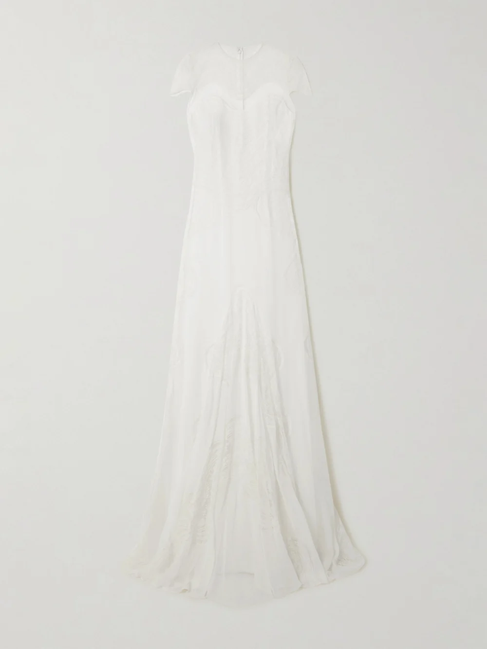 Costarellos Zephira Embroidered Chantilly Lace-trimmed Silk-chiffon Gown in off-white