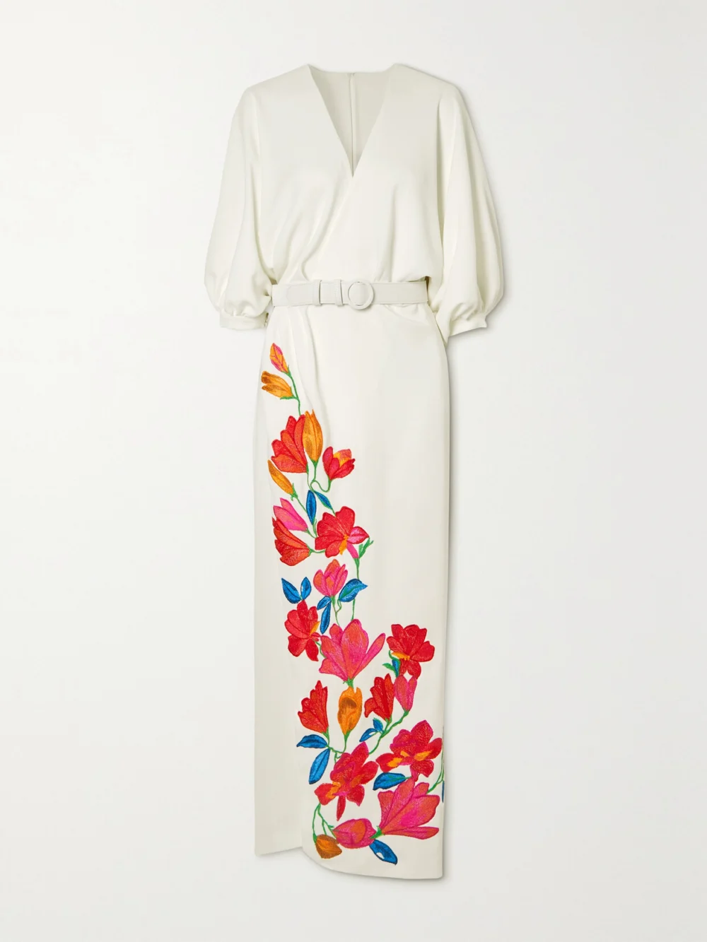 Costarellos Zinnia Wrap-effect Embroidered Crepe Maxi Dress in white