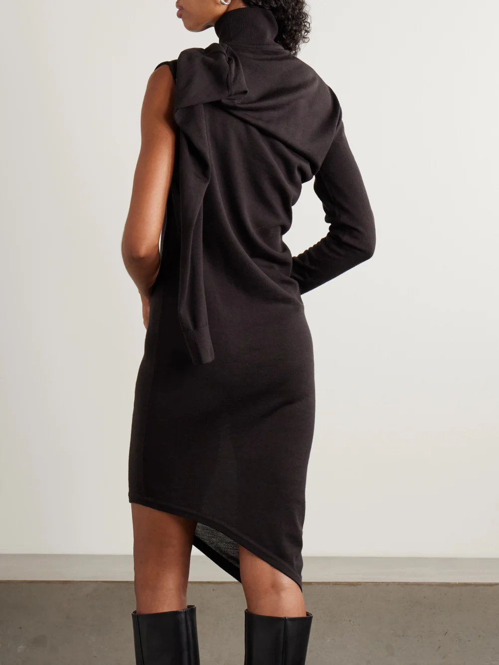 Back view of the Courrèges Asymmetric Embroidered Merino Wool Midi Dress