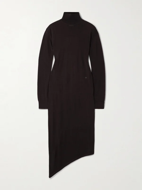 Courrèges Asymmetric Embroidered Merino Wool Midi Dress