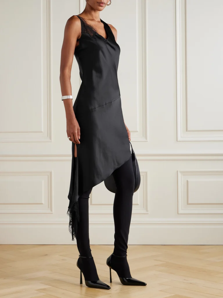 Courrèges Asymmetrical Lace-trimmed Satin Mini Dress