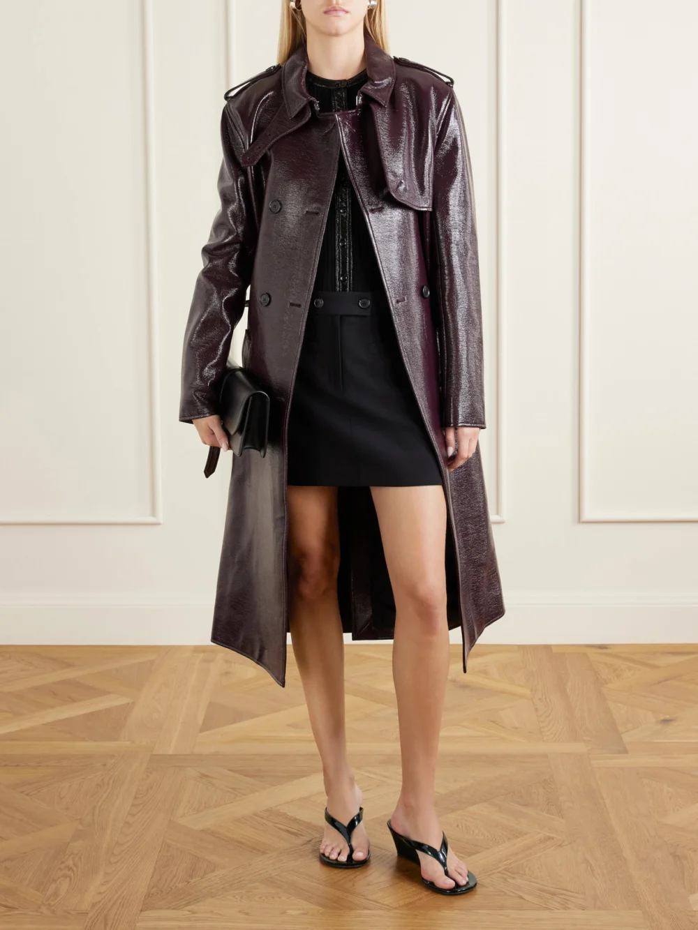 Courrèges Belted Cotton-blend Vinyl Trench Coat, worn by a model