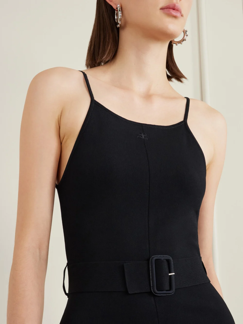 Close-up detail of the Courrèges Belted Smooth-crepe Jumpsuit
