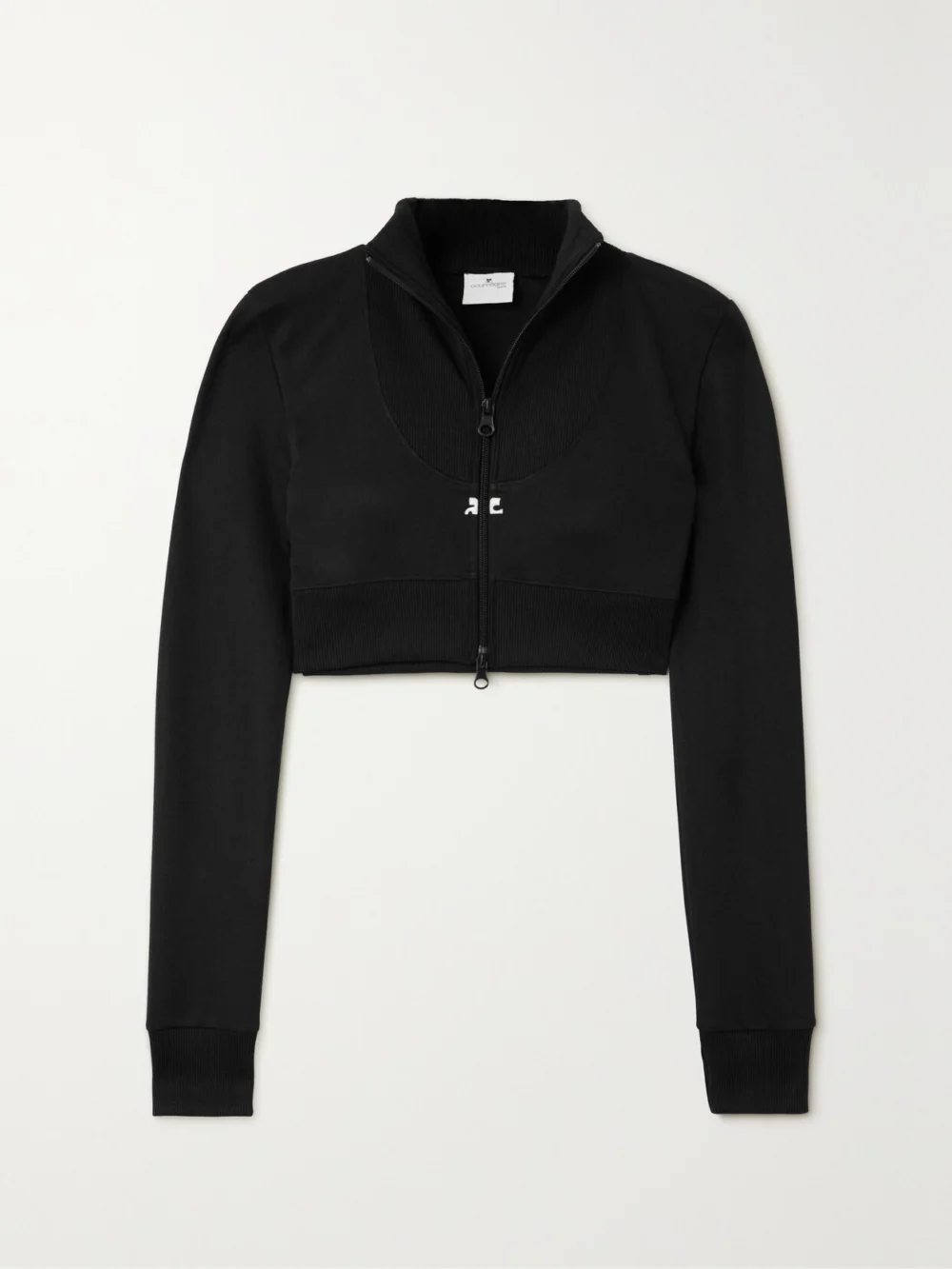 Courrèges Cropped Ribbed Jersey Jacket in black