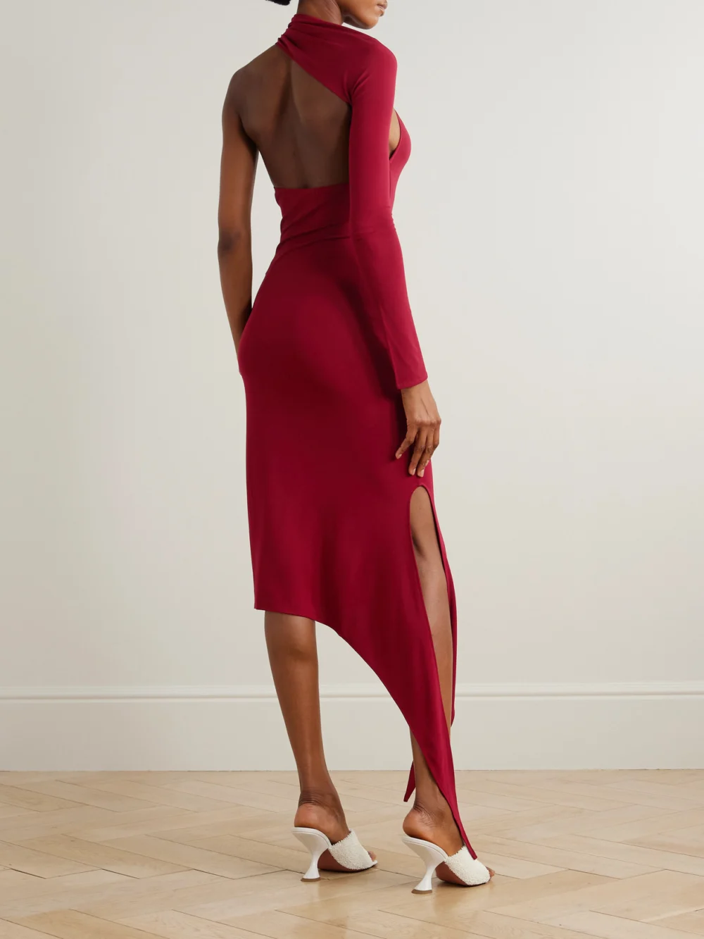 Back view of the Courrèges Cutout One-sleeve Crepe-jersey Midi Dress