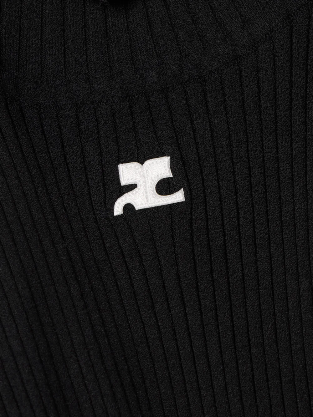 Close-up detail of the Courrèges Embroidered Ribbed-knit Midi Turtleneck Dress