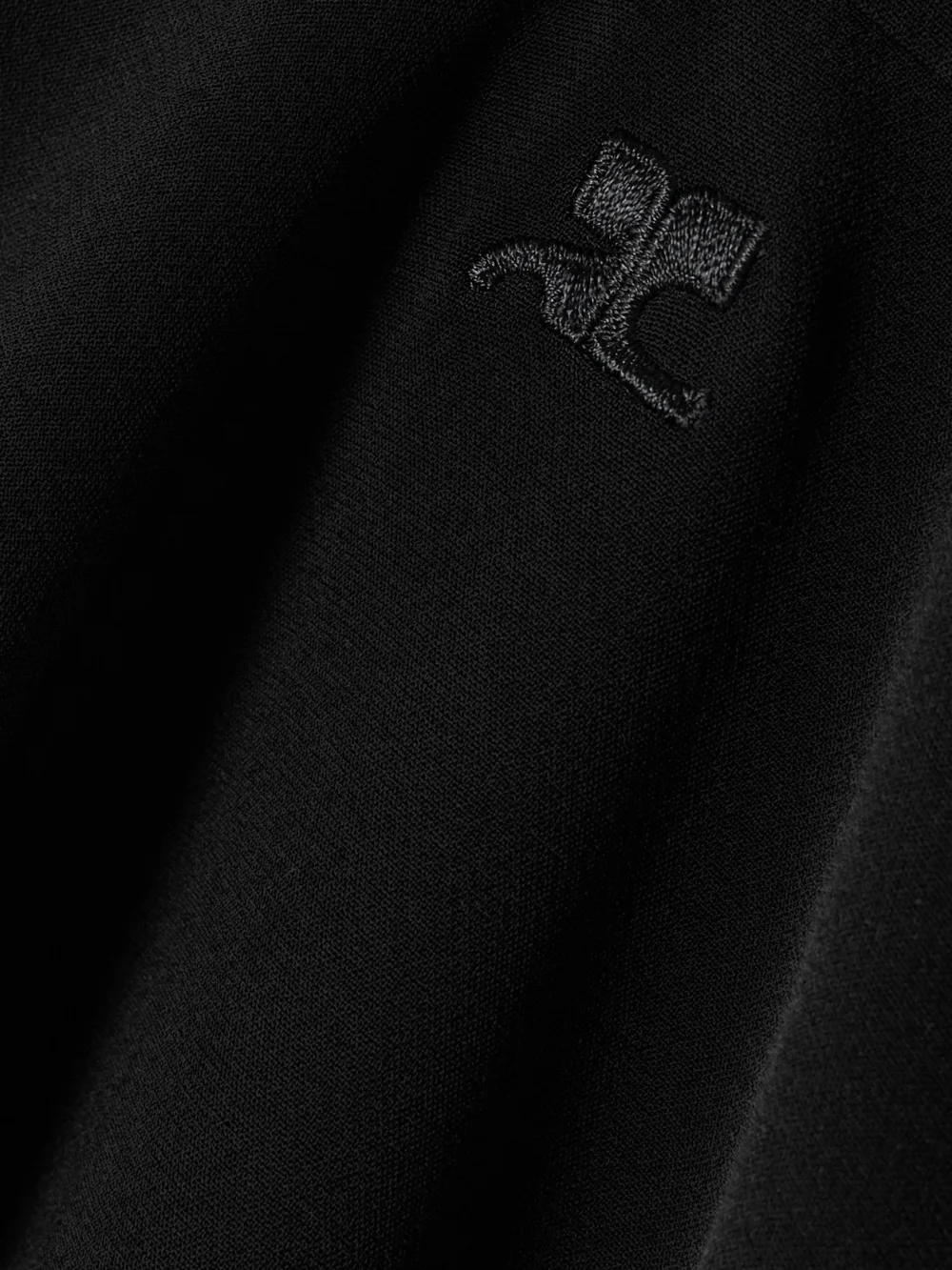 Close-up detail of the Courrèges Heritage Embroidered Crepe Mock-neck Mini Dress