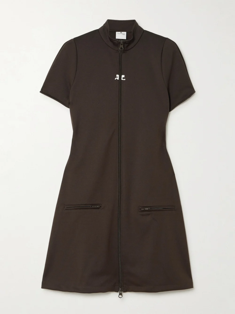 Courrèges Interlock Appliquéd Jersey Mini Dress in dark brown