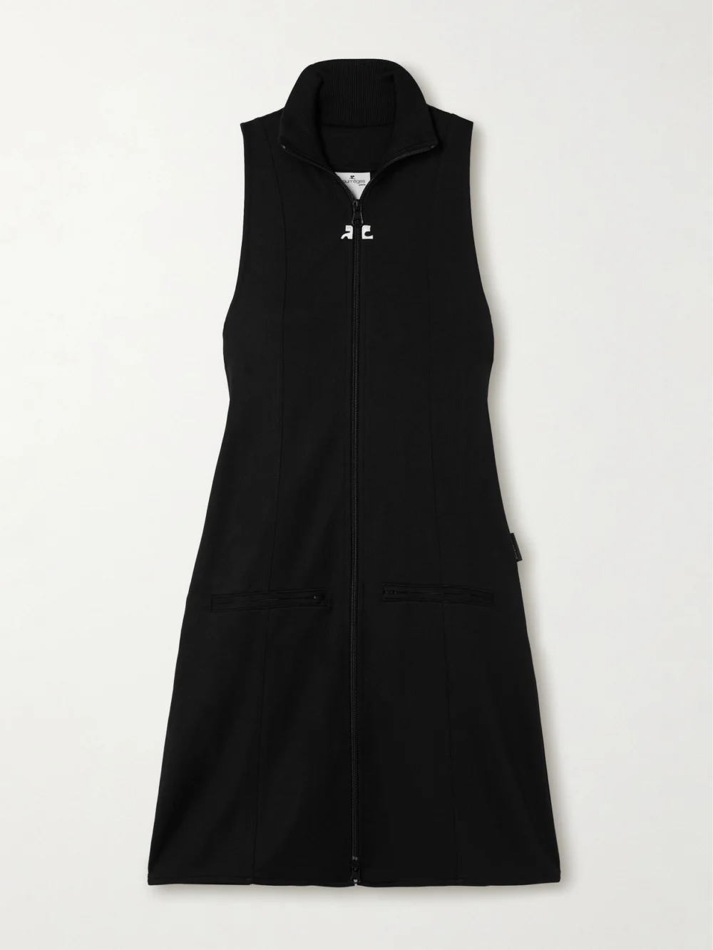 Courrèges Interlock Appliquéd Jersey Turtleneck Mini Dress in black