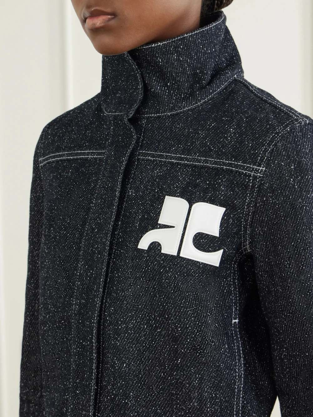 Close-up detail of the Courrèges Logo-embellished Denim-tweed Jacket