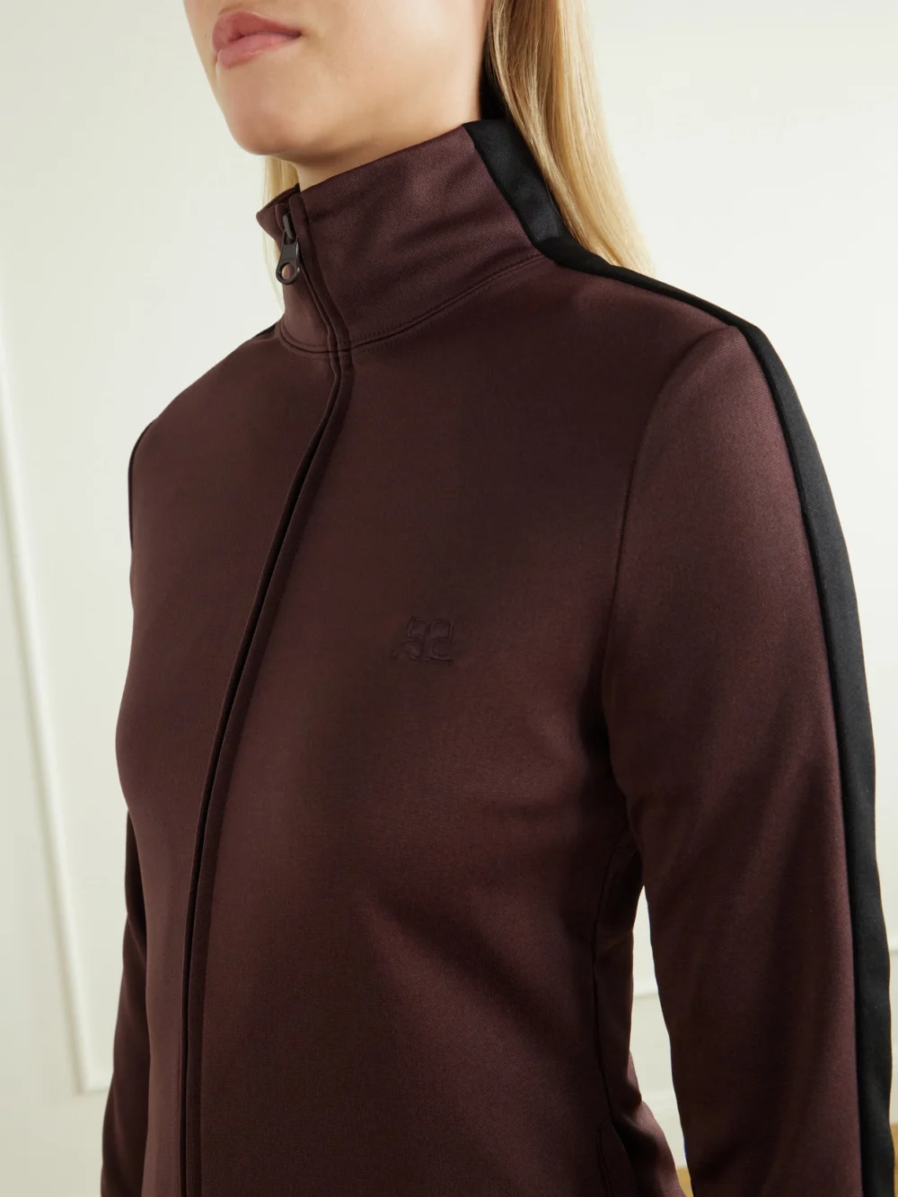 Close-up detail of the Courrèges Logo-embroidered Jersey Jacket