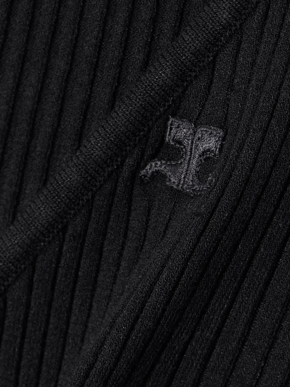 Close-up detail of the Courrèges One-sleeve Ribbed-knit Maxi Dress