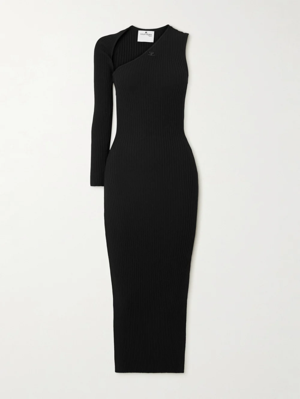 Courrèges One-sleeve Ribbed-knit Maxi Dress in black