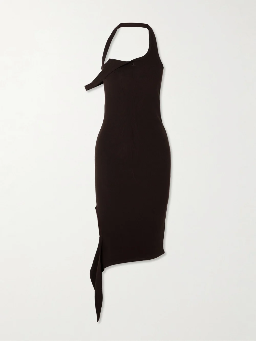 Courrèges Undressed Asymmetric Draped Ribbed-knit Midi Dress in brown