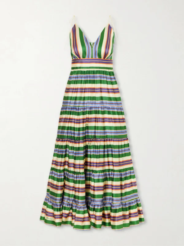 Cristiano Marcheli Allegra Tiered Striped Silk-blend Maxi Dress