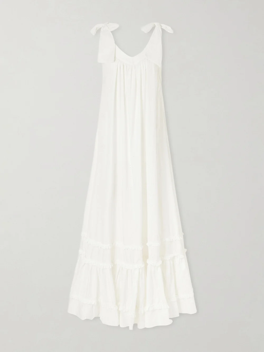 Cristiano Marcheli Bella Ruffled Tiered Broderie Anglaise Cotton Maxi Dress in white