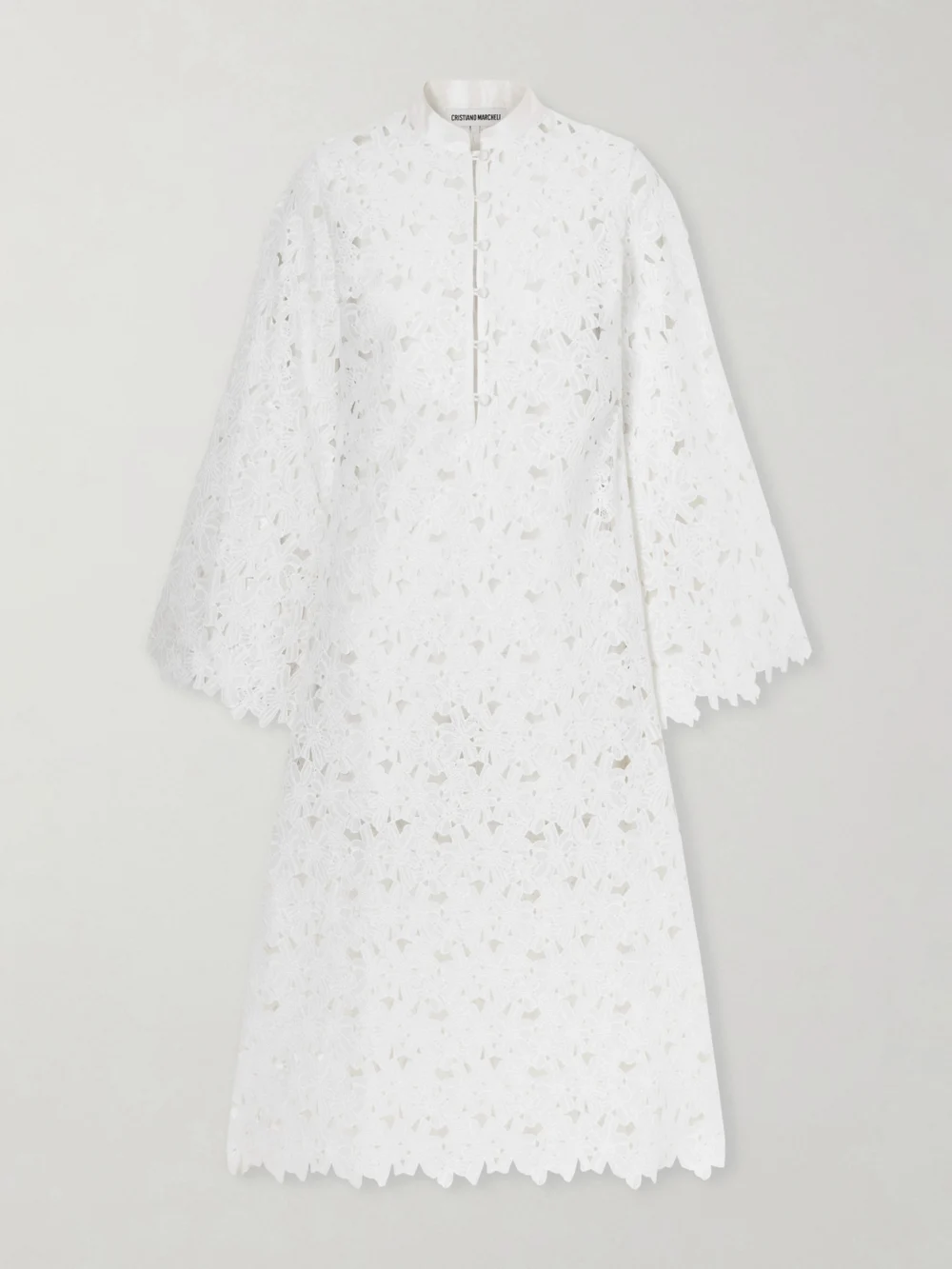 Cristiano Marcheli Eleonora Floral-embroidered Silk-trimmed Broderie Anglaise Kaftan in white