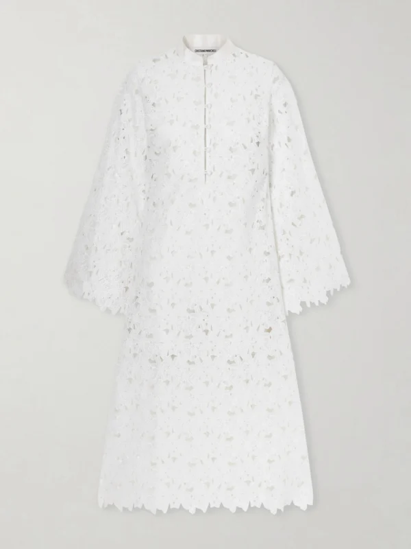 Cristiano Marcheli Eleonora Floral-embroidered Silk-trimmed Broderie Anglaise Kaftan