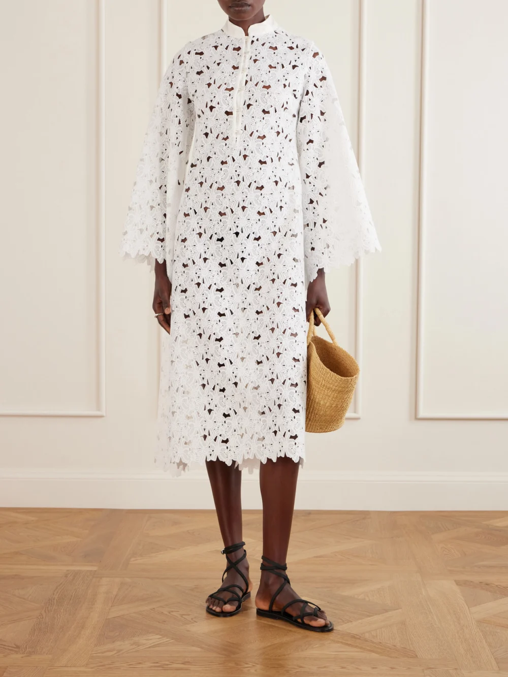 Cristiano Marcheli Eleonora Floral-embroidered Silk-trimmed Broderie Anglaise Kaftan