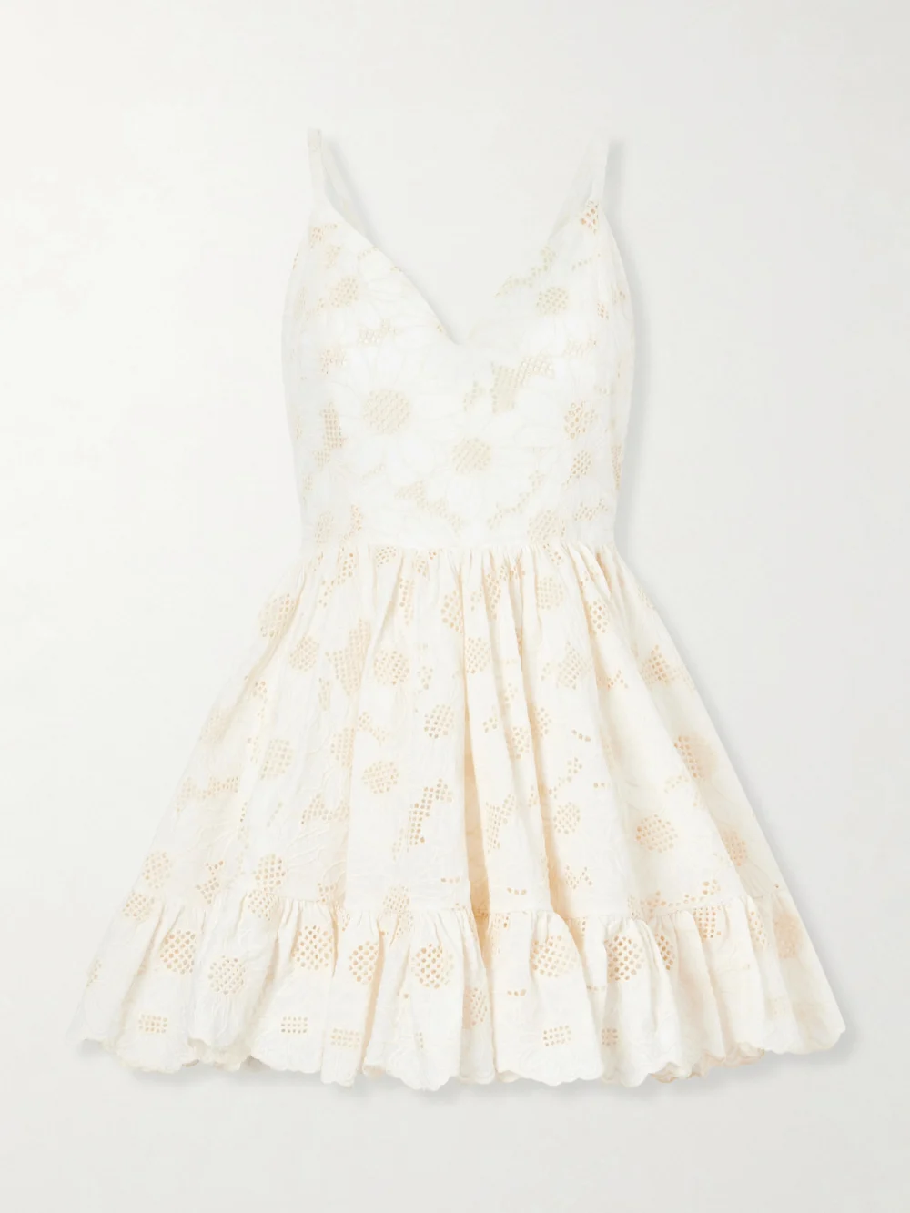 Cristiano Marcheli Fernanda Open-back Ruffled Broderie Anglaise Cotton Mini Dress in cream