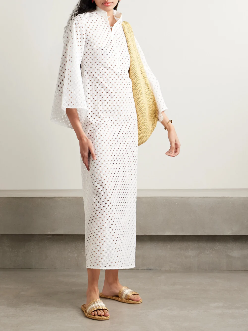 Cristiano Marcheli Jane Broderie Anglaise Cotton Midi Dress, worn by a model
