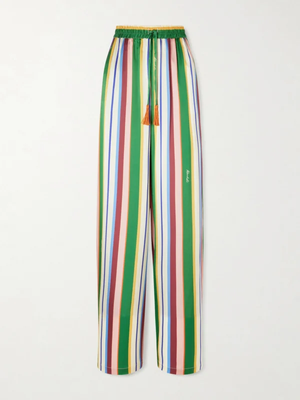 Cristiano Marcheli Letizia Tasseled Striped Stretch-silk Satin Wide-leg Pants