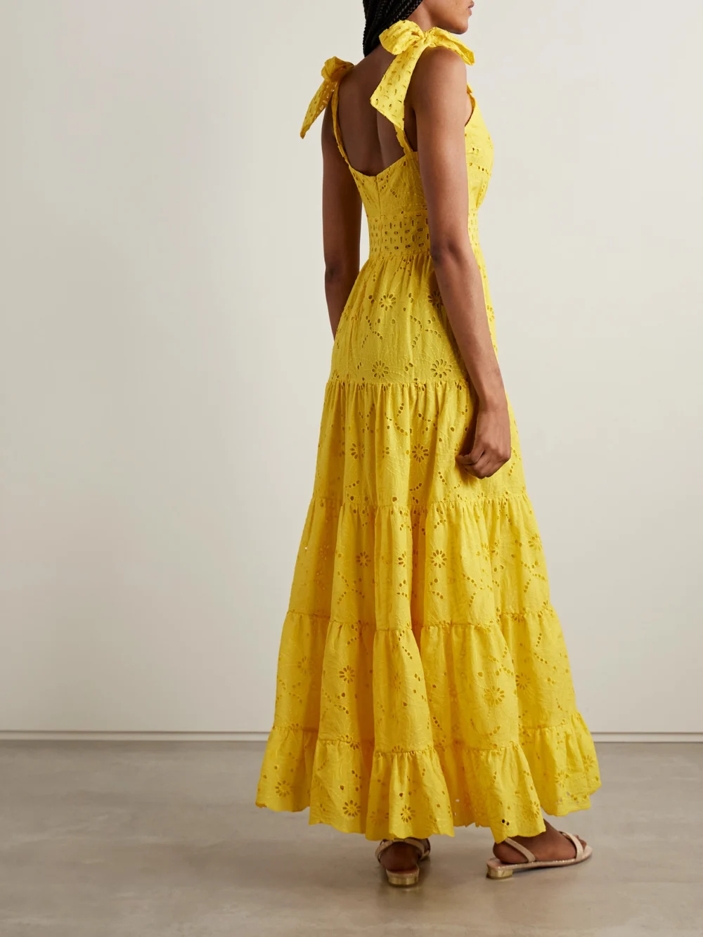 Back view of the Cristiano Marcheli Lucia Tiered Broderie Anglaise Cotton Maxi Dress