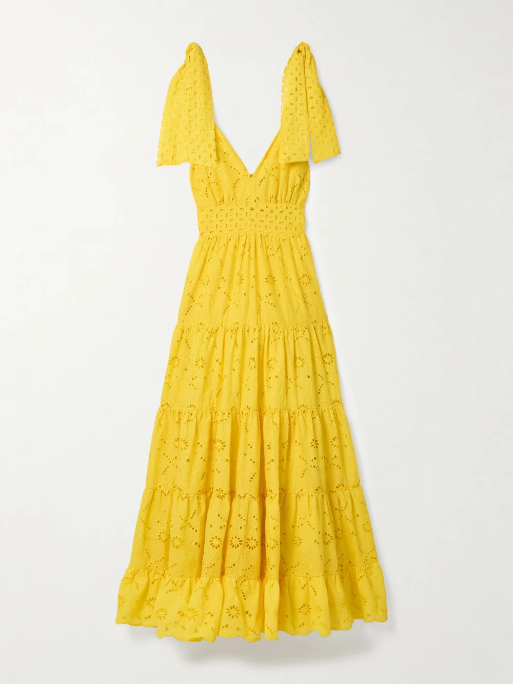 Cristiano Marcheli Lucia Tiered Broderie Anglaise Cotton Maxi Dress in yellow