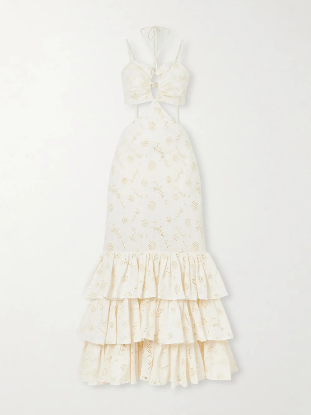 Cristiano Marcheli Penelope Open-back Cutout Ruffled Tiered Broderie Anglaise Cotton Maxi Dress in cream