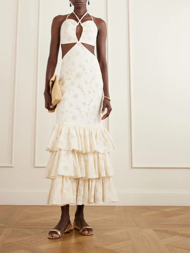 Cristiano Marcheli Penelope Open-back Cutout Ruffled Tiered Broderie Anglaise Cotton Maxi Dress
