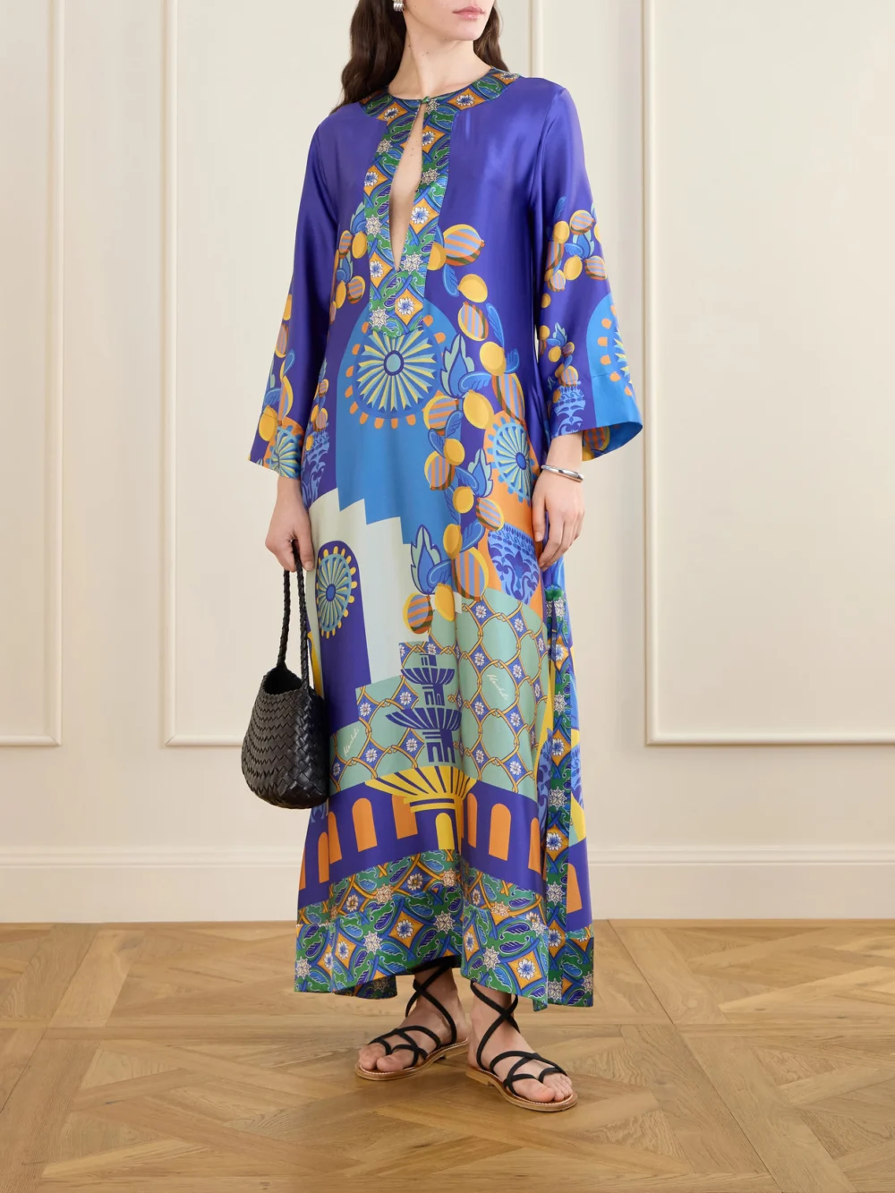 Cristiano Marcheli Teresa Printed Silk-blend Satin Kaftan, worn by a model
