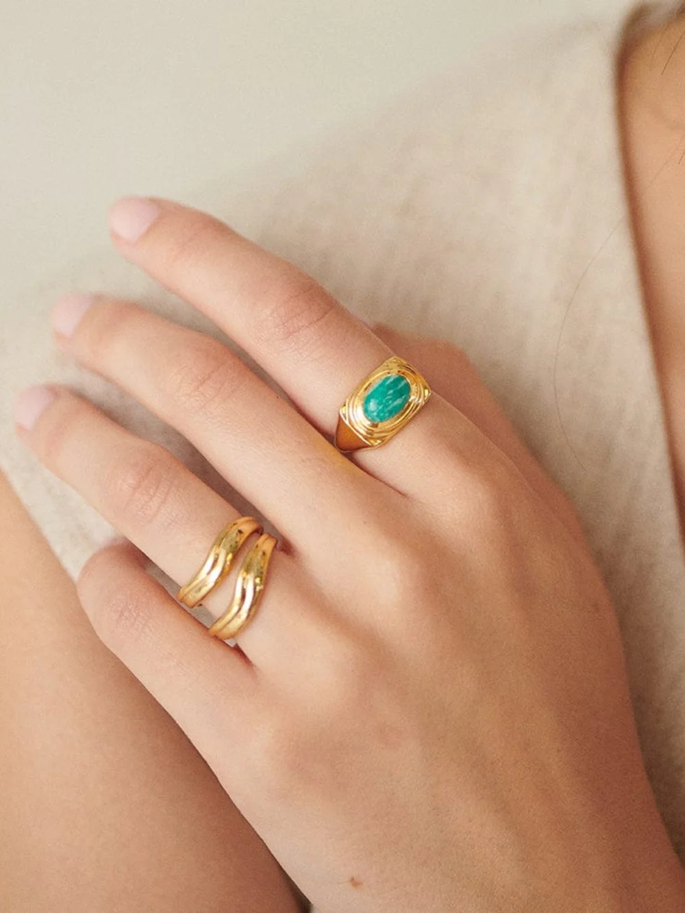 Daisy London Amazonite Bold Ring 18ct Gold Plate, view 2