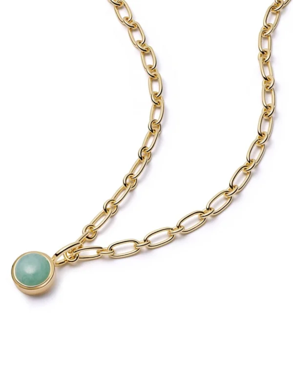 Daisy London Amazonite Chunky Healing Stone Necklace 18ct Gold Plate
