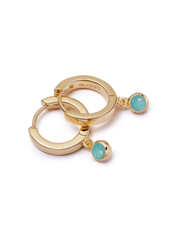 Daisy London Amazonite Healing Huggie Hoop Earrings 18ct Gold Plate