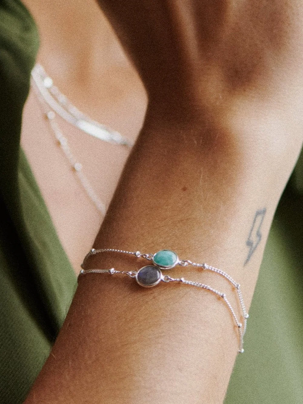 Daisy London Amazonite Healing Stone Bobble Bracelet Sterling Silver, view 2