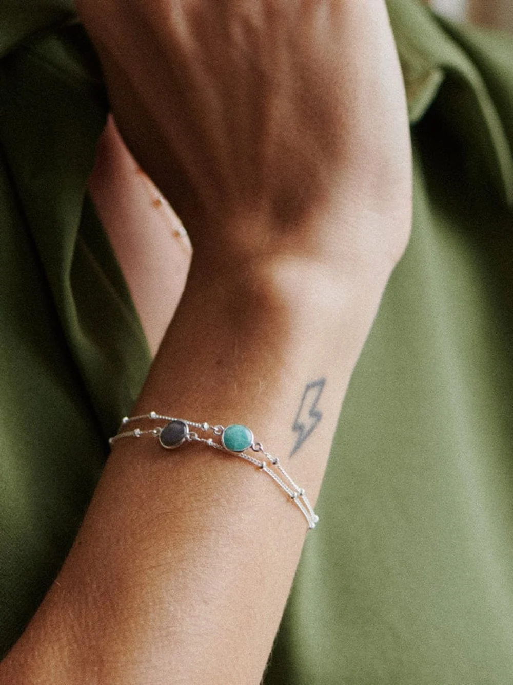 Daisy London Amazonite Healing Stone Bobble Bracelet Sterling Silver, view 4
