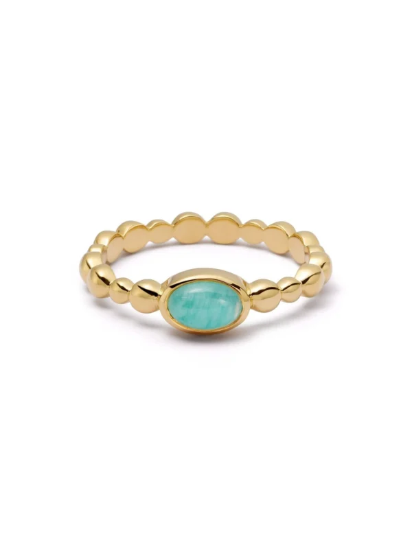 Daisy London Amazonite Healing Stone Bobble Ring 18ct Gold Plate