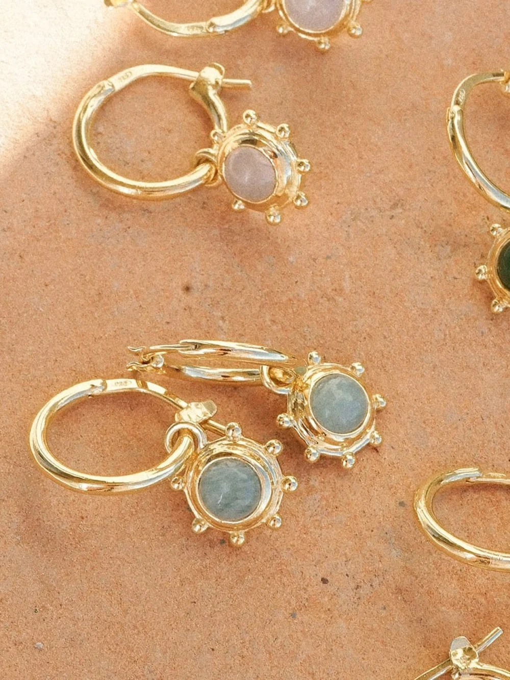 Daisy London Amazonite Healing Stone Charm Earrings 18ct Gold Plate, view 3