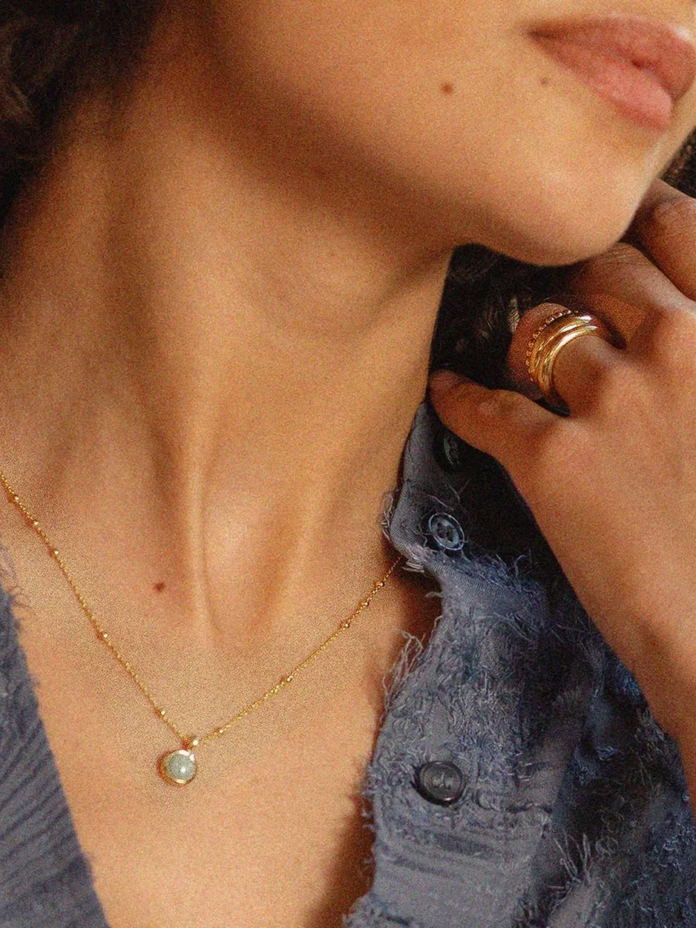 Daisy London Amazonite Healing Stone Necklace 18ct Gold Plate, view 2