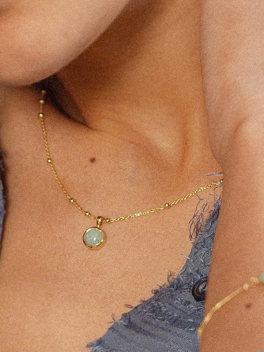 Daisy London Amazonite Healing Stone Necklace 18ct Gold Plate, view 4