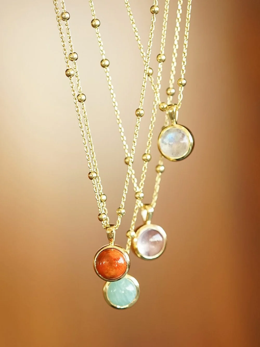 Daisy London Amazonite Healing Stone Necklace 18ct Gold Plate, view 5