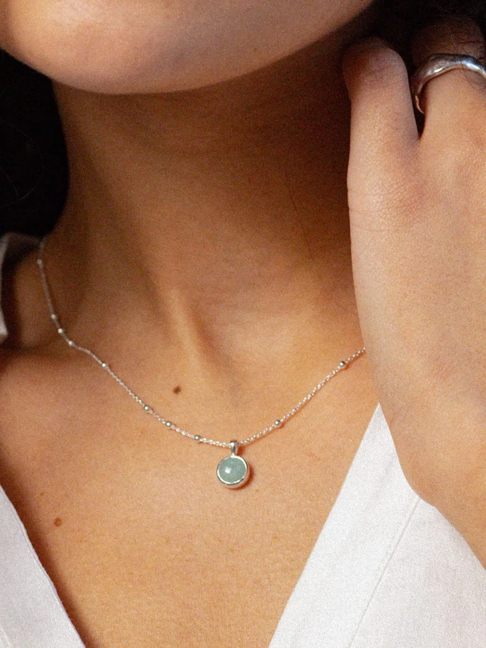 Daisy London Amazonite Healing Stone Necklace Sterling Silver, view 2