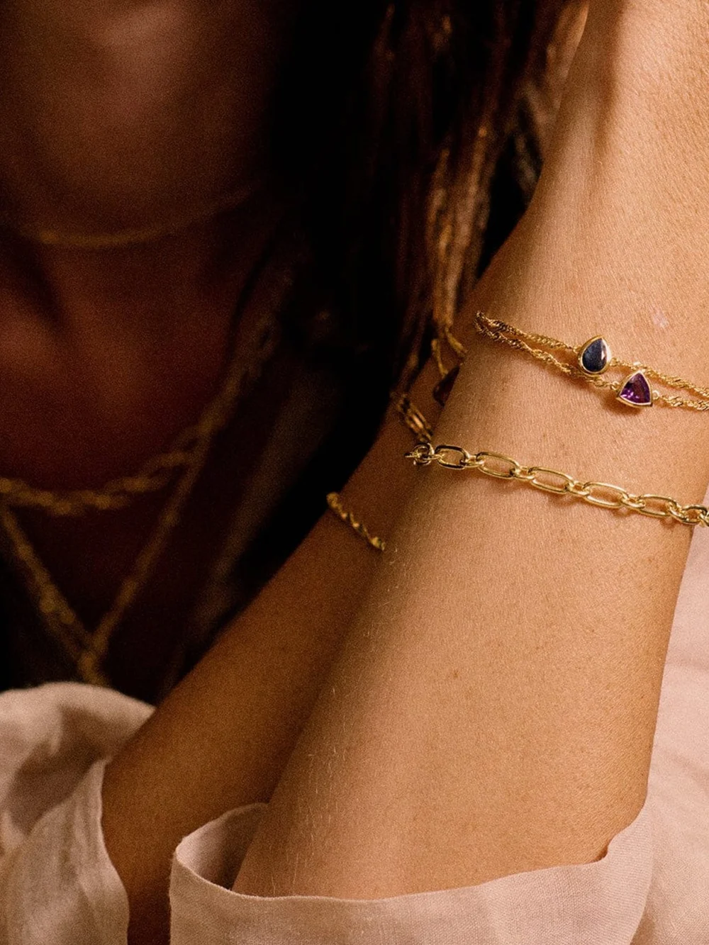 Daisy London Amethyst February Birthstone Charm Bracelet 18ct Gold Plate, view 2
