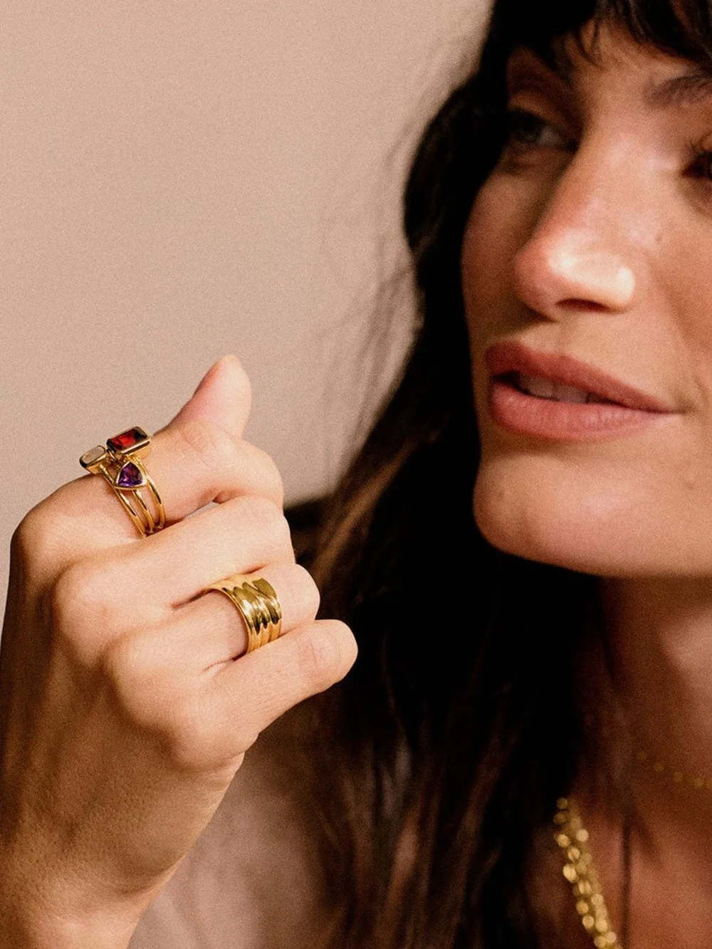 Daisy London Amethyst February Birthstone Ring 18ct Gold Plate, view 2