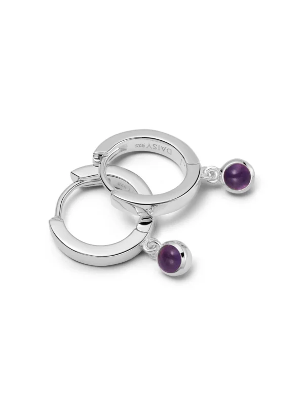 Daisy London Amethyst Healing Huggie Hoop Earrings Sterling Silver