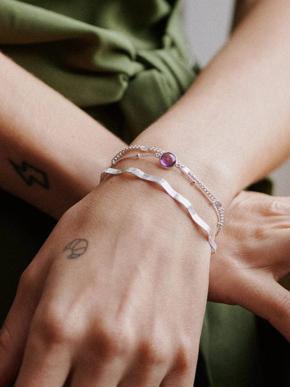 Daisy London Amethyst Healing Stone Bobble Bracelet Sterling Silver, view 4