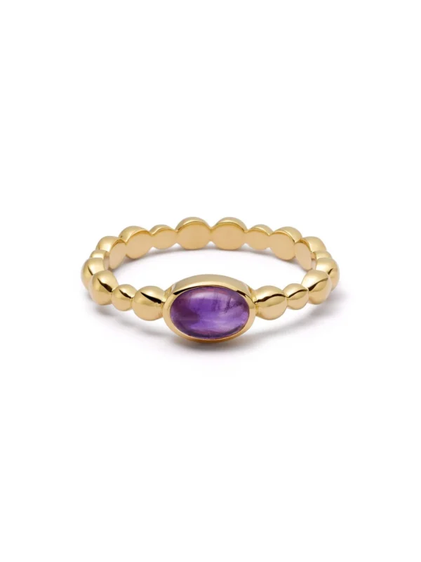 Daisy London Amethyst Healing Stone Bobble Ring 18ct Gold Plate