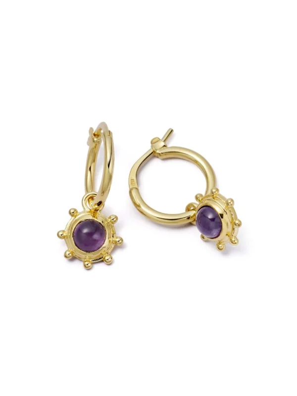 Daisy London Amethyst Healing Stone Charm Earrings 18ct Gold Plate